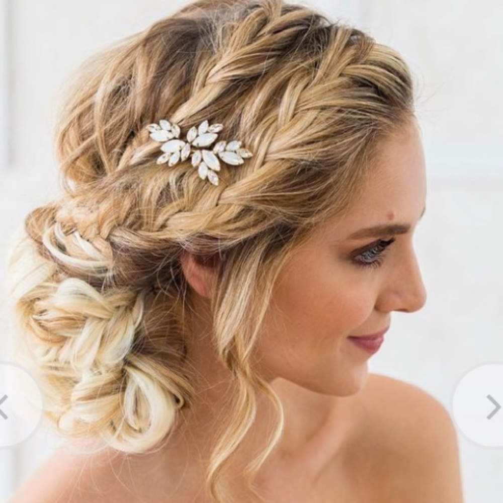 Bridal Leaf Crystal Hair Clip in Silver and Clear